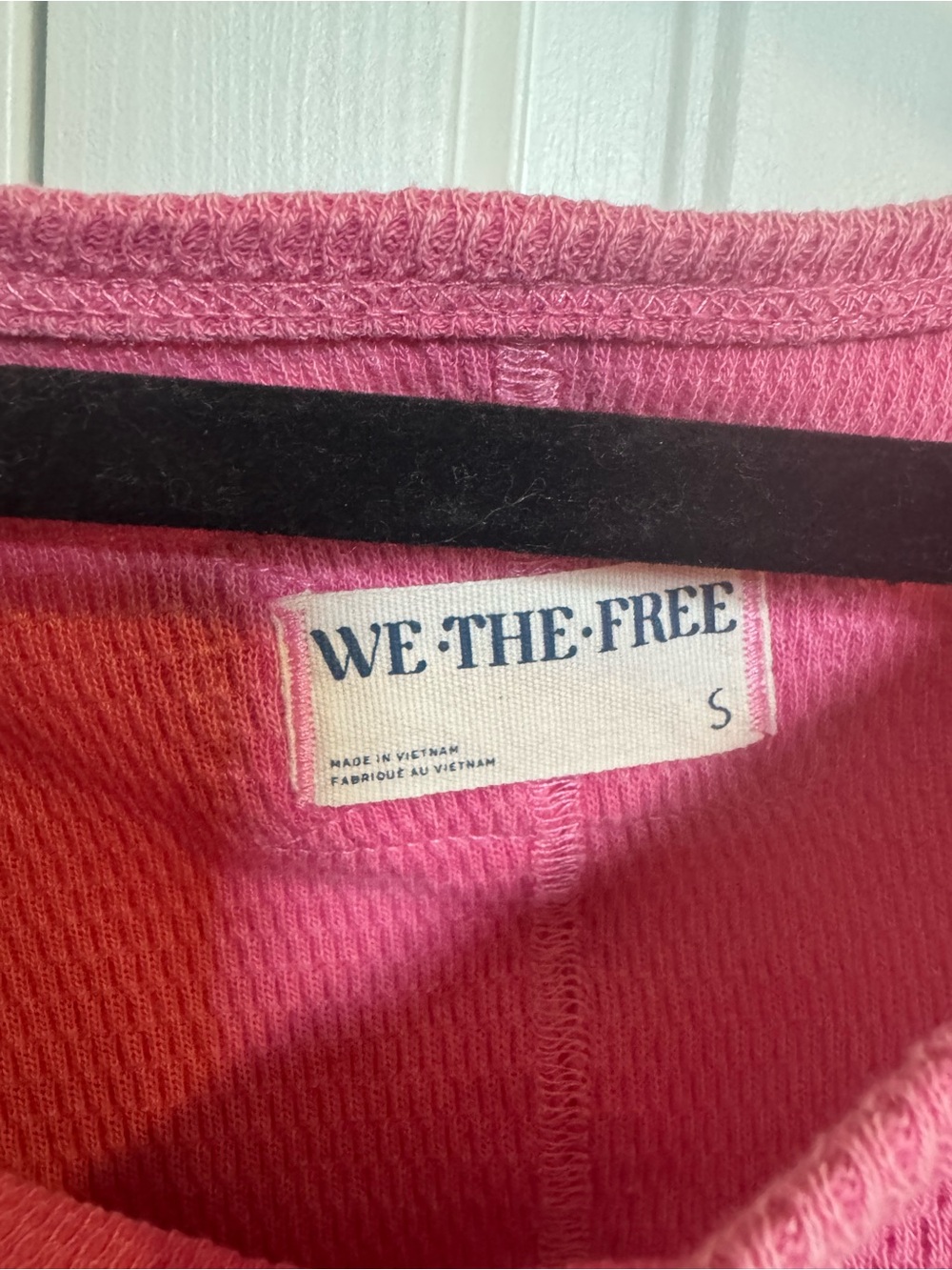 We The Free Rose Pink Waffle Long-Sleeve Off the Shoulder Cropped Top - Picture 2 of 3